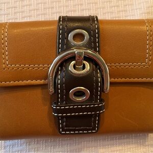 Cute Coach Tan Leather Wallet with Coach Dust Bag
